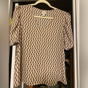 Worthington Yellow and Blue Geometric Blouse